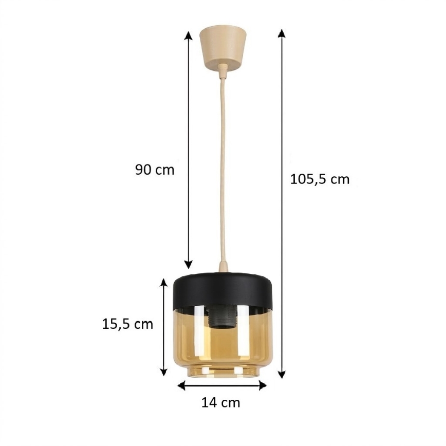 Brilagi - LED csillár RETRO GLASS 1xE27/60W/230V átm. 14 cm bézs/füstszínű bézs/fekete