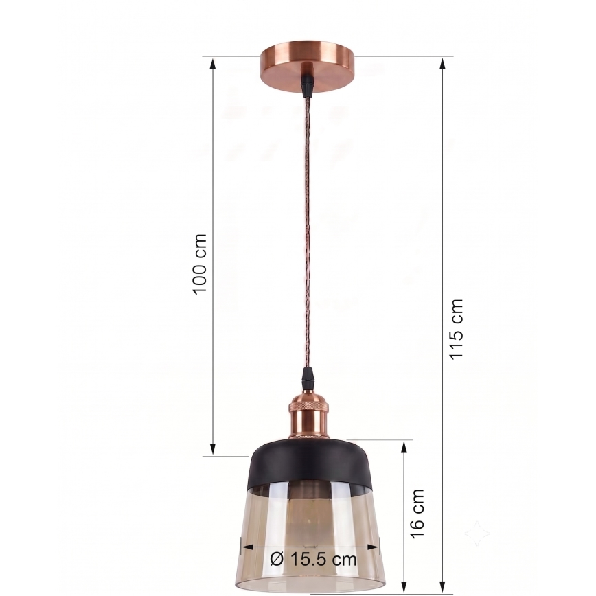 BRILAGI - RETRO GLASS LED függőlámpa kábelen 1xE27/60W/230V, átm. 15,5 cm, réz/füstös bézs/fekete