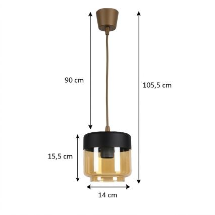 Brilagi - LED csillár kábellel RETRO GLASS 1xE27/60W/230V átm. 14 cm barna/füstölt bézs/fekete