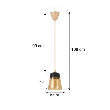 Brilagi - LED függőlámpa zsinóron RETRO GLASS 1xE27/60W/230V átm. 15,5 cm bézs/füstös bézs/fekete