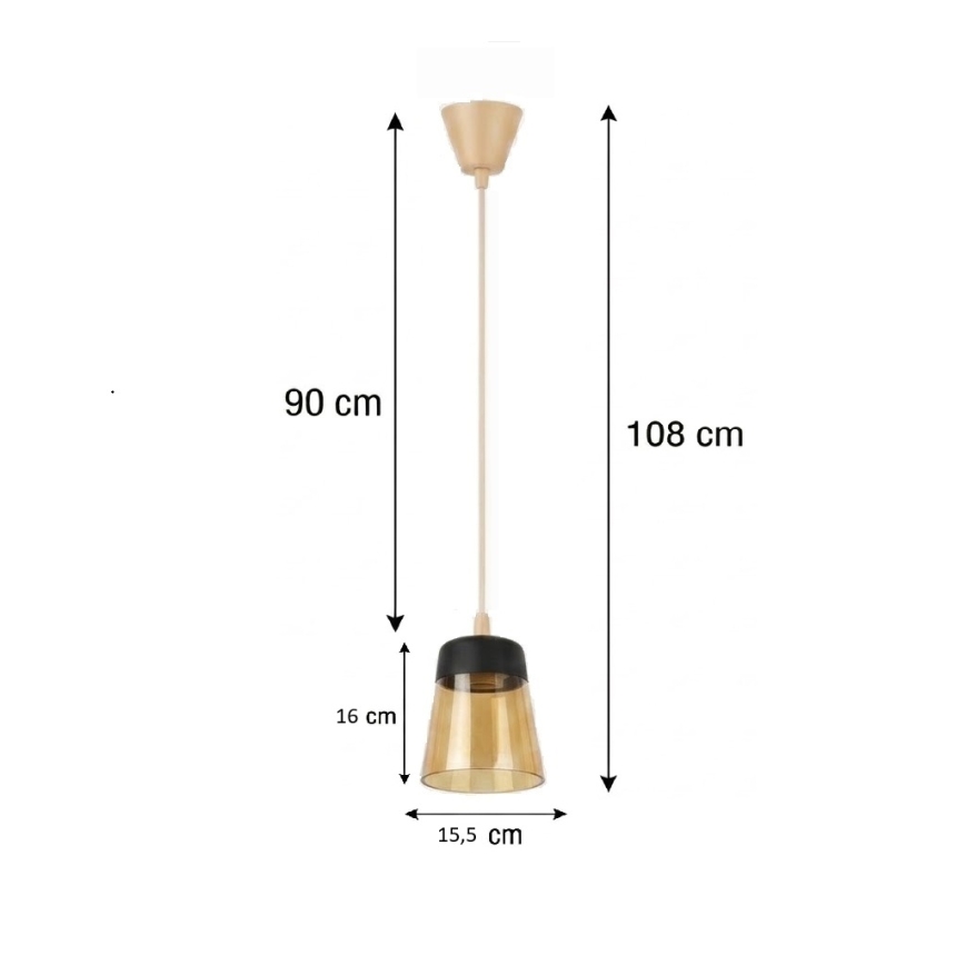 Brilagi - LED függőlámpa zsinóron RETRO GLASS 1xE27/60W/230V átm. 15,5 cm bézs/füstös bézs/fekete