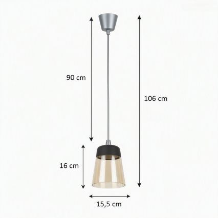 Brilagi - LED függőlámpa zsinóron RETRO GLASS 1xE27/60W/230V átm. 15,5 cm ezüst/füstszínű bézs/fekete
