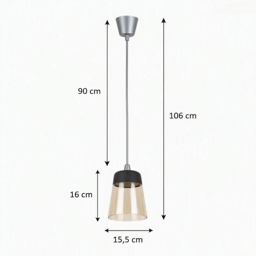 Brilagi - LED függőlámpa zsinóron RETRO GLASS 1xE27/60W/230V átm. 15,5 cm ezüst/füstszínű bézs/fekete