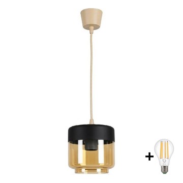 Brilagi - LED csillár RETRO GLASS 1xE27/60W/230V átm. 14 cm bézs/füstszínű bézs/fekete