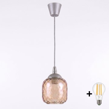 Brilagi - LED csillár sodronykábelen RETRO GLASS 1xE27/60W/230V Ø 14 cm ezüst/füstbarna