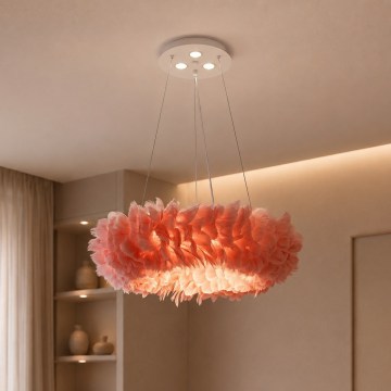 Brilagi - LED csillár zsinóron FEATHER 3xE27/40W/230V + 3xLED/3W, átmérő 50 cm, rózsaszín