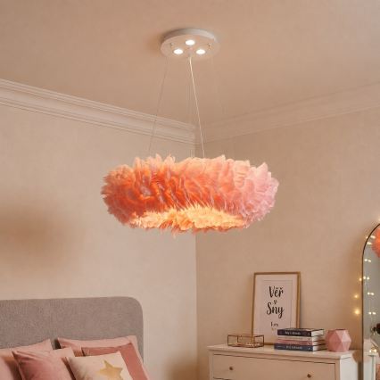 Brilagi - LED csillár zsinóron FEATHER 3xE27/40W/230V + 3xLED/3W, átmérő 50 cm, rózsaszín