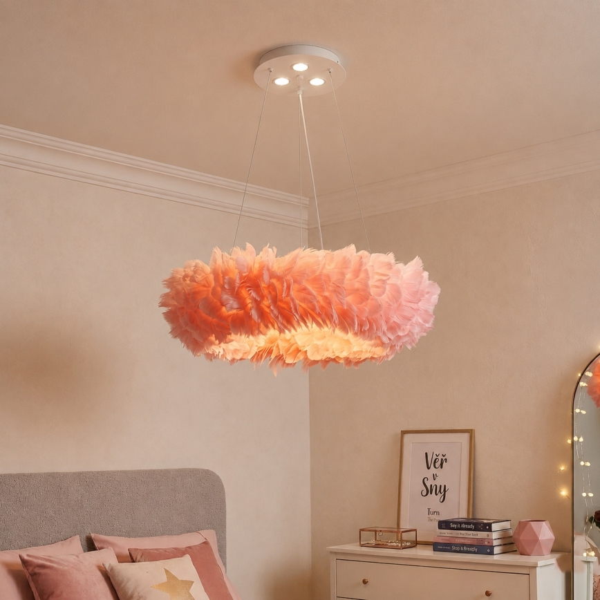 Brilagi - LED csillár zsinóron FEATHER 3xE27/40W/230V + 3xLED/3W, átmérő 50 cm, rózsaszín