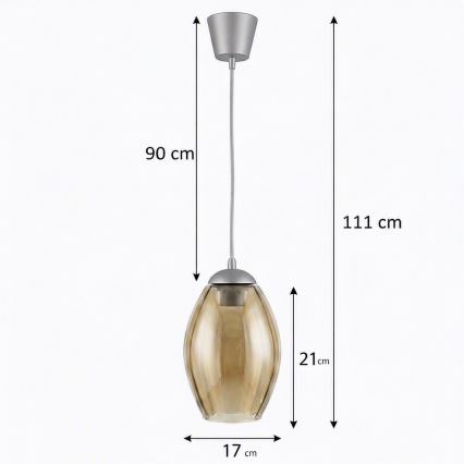 Brilagi - LED függőlámpa zsinóron RETRO GLASS 1xE27/60W/230V átm. 17 cm ezüst/füstös bézs