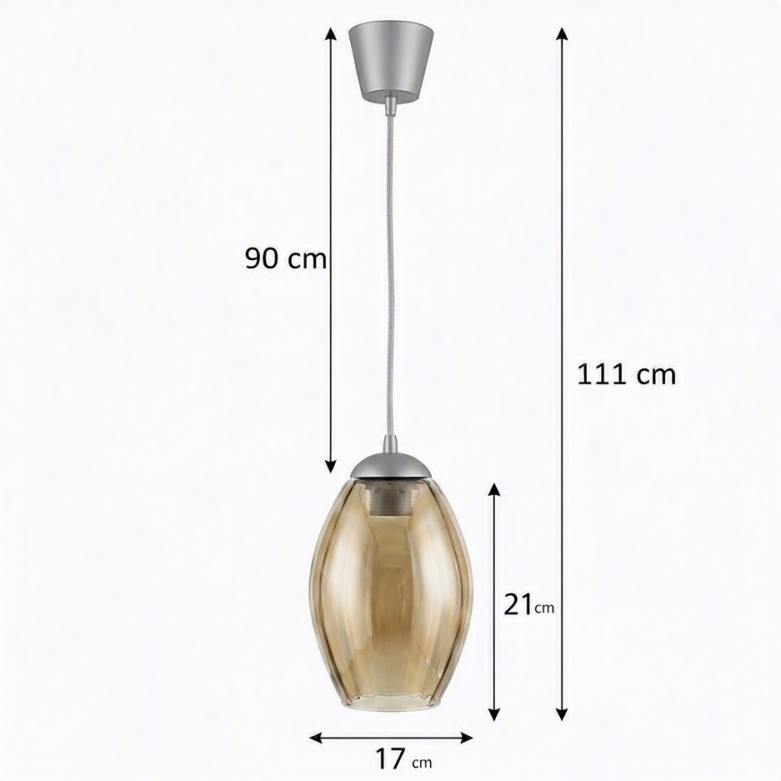 Brilagi - LED függőlámpa zsinóron RETRO GLASS 1xE27/60W/230V átm. 17 cm ezüst/füstös bézs