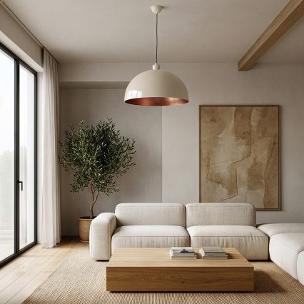 Brilagi - LED csillár zsinóron METALO 1xE27/40W/230V átm. 40 cm bézs/réz