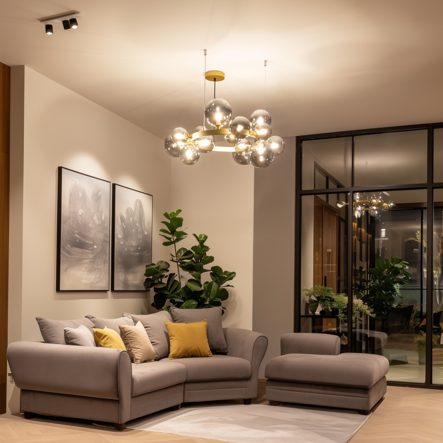 Brilagi - LED Csillár zsinóron MILLA 15xG9/3W/230V arany/füstös