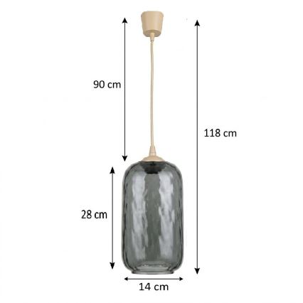 Brilagi - LED függőlámpa zsinóron RETRO GLASS 1xE27/60W/230V átm. 14 cm bézs/füstszürke