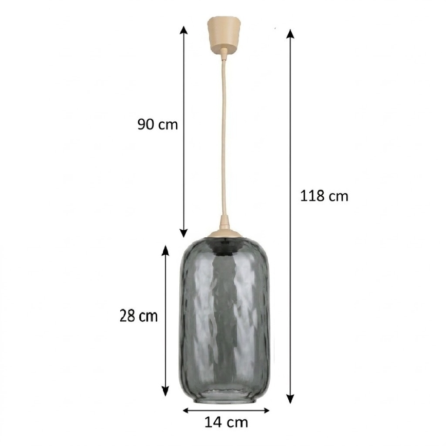 Brilagi - LED függőlámpa zsinóron RETRO GLASS 1xE27/60W/230V átm. 14 cm bézs/füstszürke