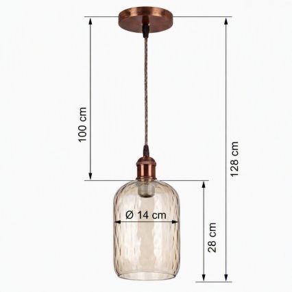 Brilagi - LED függeszték zsinóron RETRO GLASS 1xE27/60W/230V, átm. 14 cm, rézszínű/füstbarna