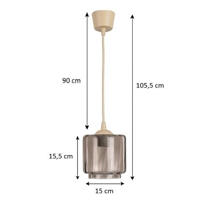 Brilagi - LED függőlámpa kábellel RETRO GLASS 1xE27/60W/230V átm. 15 cm bézs/füstös bézs