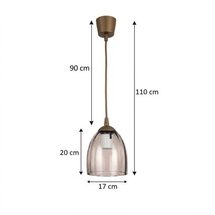 Brilagi - RETRO GLASS LED függeszték zsinóron, 1xE27/60W/230V, átm. 17 cm, barna/füstös bézs