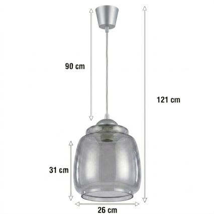 Brilagi - RETRO GLASS LED függeszték kábelen 1xE27/60W/230V Ø 26 cm ezüst/füstszürke