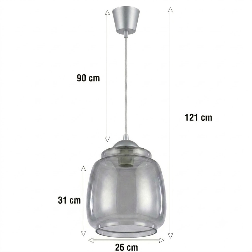 Brilagi - RETRO GLASS LED függeszték kábelen 1xE27/60W/230V Ø 26 cm ezüst/füstszürke