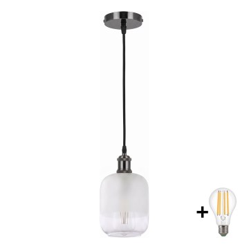 BRILAGI - LED csillár zsinóron RETRO GLASS 1xE27/60W/230V átm. 14 cm fekete/fehér