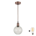 BRILAGI - LED csillár zsinóron RETRO GLASS 1xE27/60W/230V átm. 18 cm rézszínű/tiszta