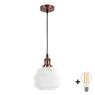 Brilagi - LED csillár zsinóron RETRO GLASS 1xE27/60W/230V átm. 20 cm rézszínű/fehér