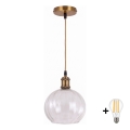 BRILAGI - LED csillár zsinóron RETRO GLASS 1xE27/60W/230V átm. 25 cm arany/átlátszó