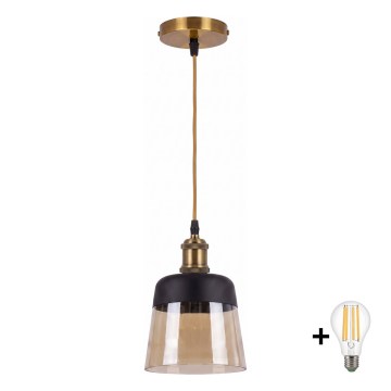 BRILAGI - LED csillár zsinóron RETRO GLASS 1xE27/60W/230V átmérő 15,5 cm arany/füstös bézs