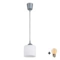 Brilagi - LED csillár zsinóron RETRO GLASS 1xE27/60W/230V Ø 10 cm, ezüst/fehér