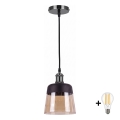 BRILAGI - LED csillár zsinóron RETRO GLASS 1xE27/60W/230V Ø 15,5 cm fekete/füstös bézs