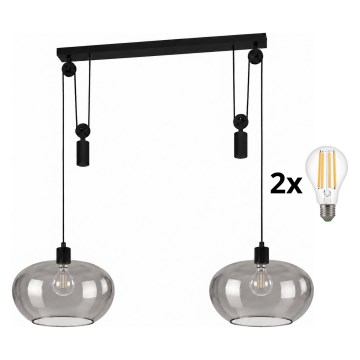 BRILAGI - LED csillár zsinóron RETRO GLASS 2xE27/40W/230V fekete/füstszürke