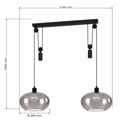 BRILAGI - LED csillár zsinóron RETRO GLASS 2xE27/40W/230V fekete/füstszürke