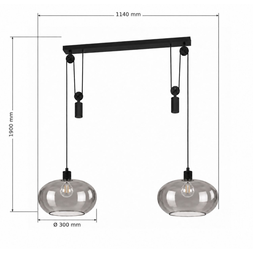BRILAGI - LED csillár zsinóron RETRO GLASS 2xE27/40W/230V fekete/füstszürke