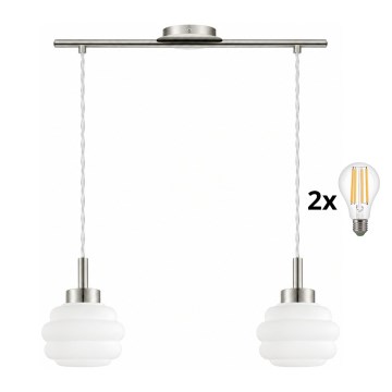 BRILAGI - LED csillár zsinóron RETRO GLASS 2xE27/60W/230V matt króm/fehér