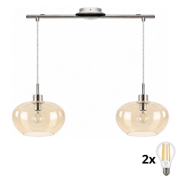BRILAGI - LED csillár zsinóron RETRO GLASS 2xE27/60W/230V matt króm/füstös bézs