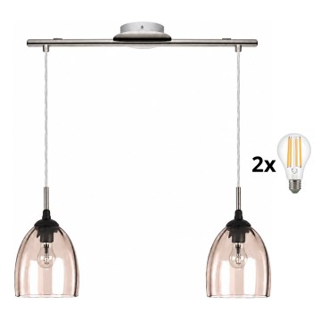 BRILAGI - LED csillár zsinóron RETRO GLASS 2xE27/60W/230V matt króm/füstös bézs