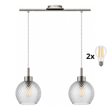 BRILAGI - LED csillár zsinóron RETRO GLASS 2xE27/60W/230V matt króm/füstszürke