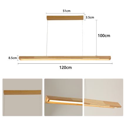 Brilagi - LED csillár zsinóron UMEA WOOD LED/30W/230V 120 cm fa