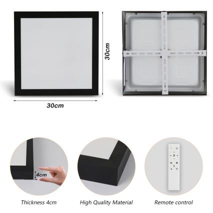 Brilagi - LED Dimmable mennyezeti világítótest FRAME SMART LED/24W/230V 30x30 cm 3000-6000K IP44 fekete + távirányító