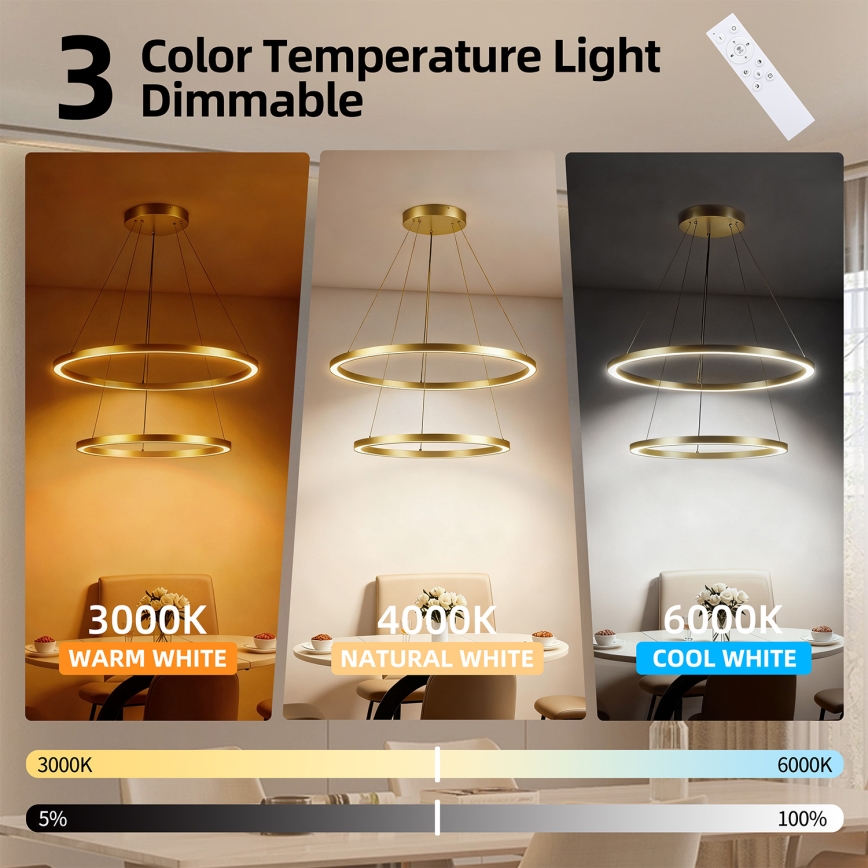Brilagi - PORTOFINO LED fényerőszabályozható csillár kábelen LED/98W/230V 3000-6000K átm. 80 cm aranyszínű + távirányító