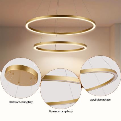 Brilagi - PORTOFINO LED fényerőszabályozható csillár kábelen LED/98W/230V 3000-6000K átm. 80 cm aranyszínű + távirányító