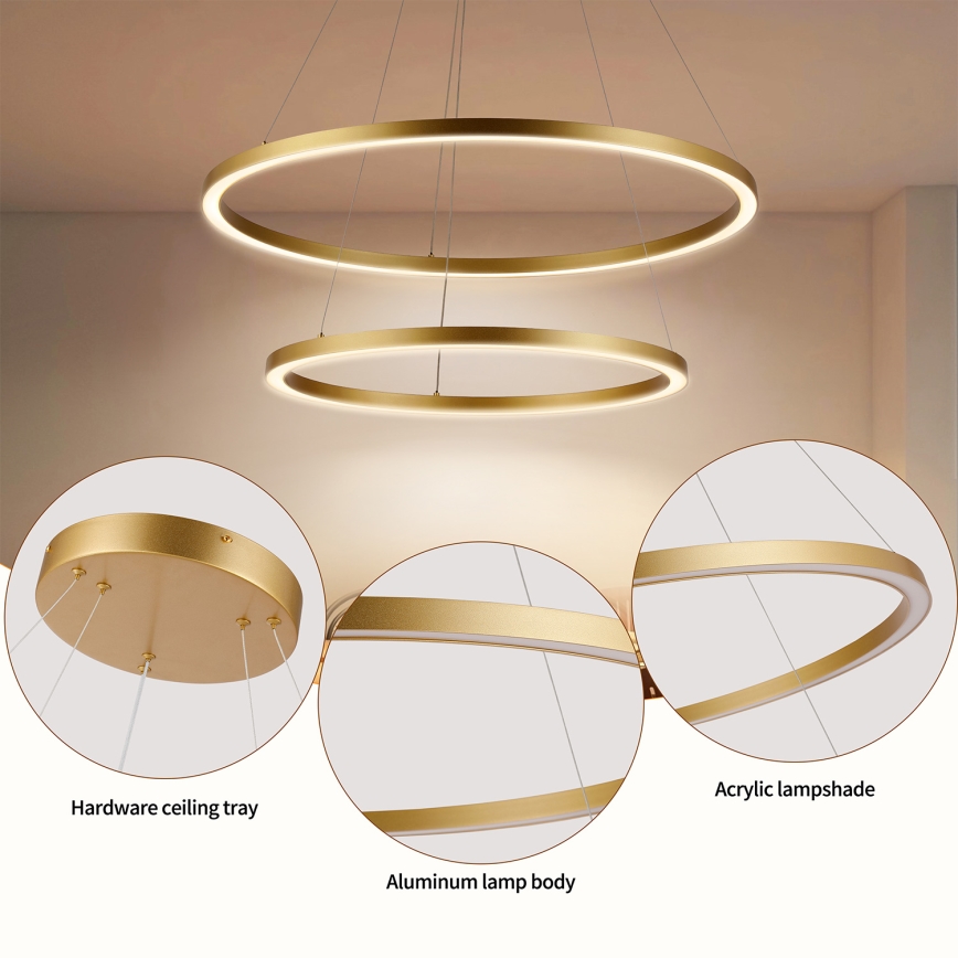 Brilagi - PORTOFINO LED fényerőszabályozható csillár kábelen LED/98W/230V 3000-6000K átm. 80 cm aranyszínű + távirányító