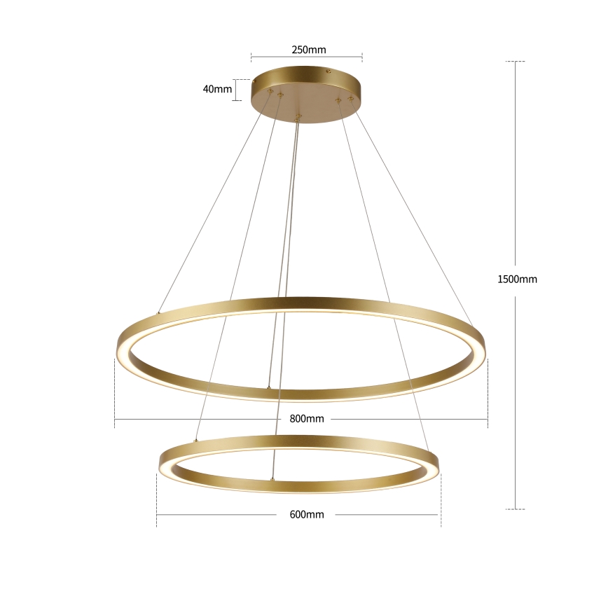 Brilagi - PORTOFINO LED fényerőszabályozható csillár kábelen LED/98W/230V 3000-6000K átm. 80 cm aranyszínű + távirányító