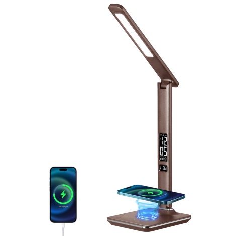 Brilagi - LED Dimmelhető asztali lámpa vezeték nélküli töltéssel QI és USB REGINA LED/8,5W/230V barna