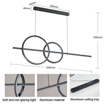 BRILAGI - LED fényerőszabályozható kábeles függőlámpa SIGNATURE LED/53W/230V 3000-6000K 120 cm fekete + távirányító