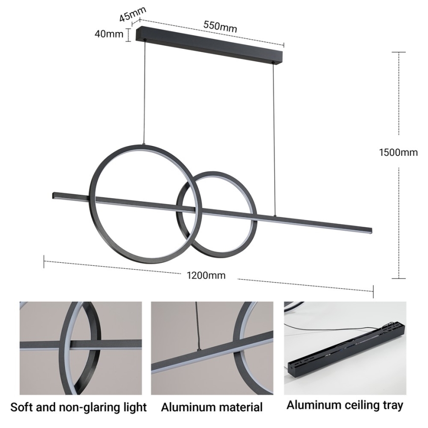 BRILAGI - LED fényerőszabályozható kábeles függőlámpa SIGNATURE LED/53W/230V 3000-6000K 120 cm fekete + távirányító