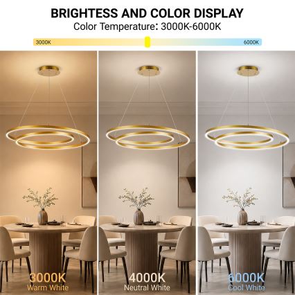 BRILAGI - TWISTER LED dimmelhető függeszték kábelen LED/105W/230V 3000–6000K, Ø 100 cm, arany + távirányító