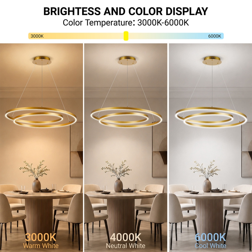 BRILAGI - TWISTER LED dimmelhető függeszték kábelen LED/105W/230V 3000–6000K, Ø 100 cm, arany + távirányító