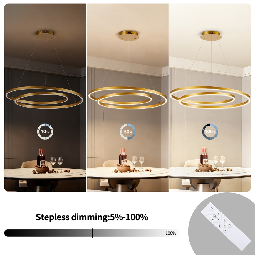BRILAGI - TWISTER LED dimmelhető függeszték kábelen LED/105W/230V 3000–6000K, Ø 100 cm, arany + távirányító