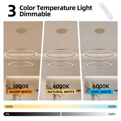 Brilagi - LED dimmelhető drótkábeles csillár PORTOFINO LED/98W/230V 3000-6000K átm. 80 cm bézs + távirányító